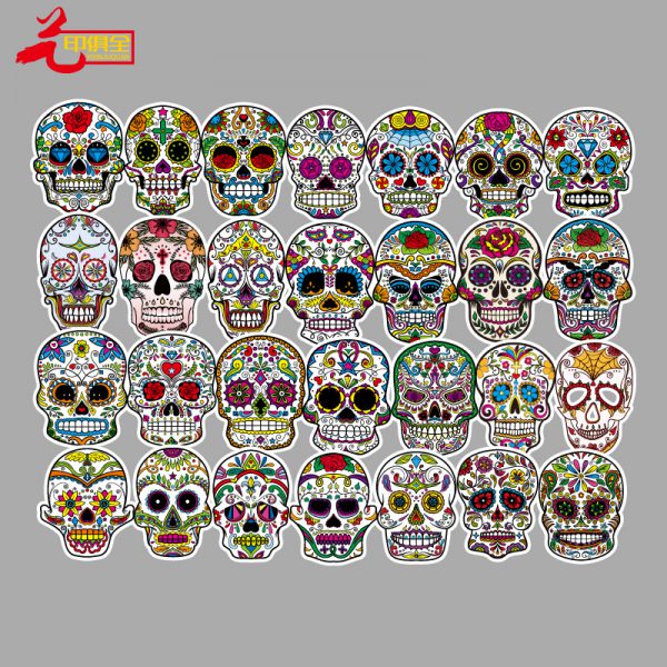 52 pieces of colorful skull series trend car skateboard waterproof graffiti stickers wholesale customized