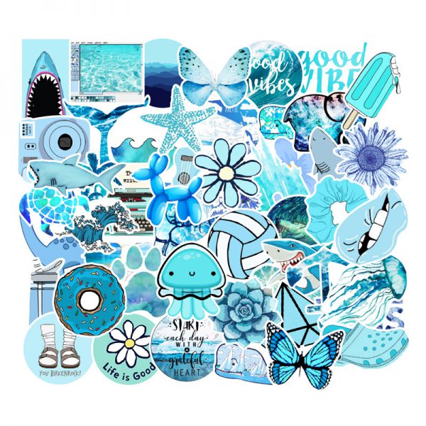 53 pieces of blue small fresh graffiti stickers Auto Computer dead flying refrigerator skateboard stickers waterproof wholesale customized