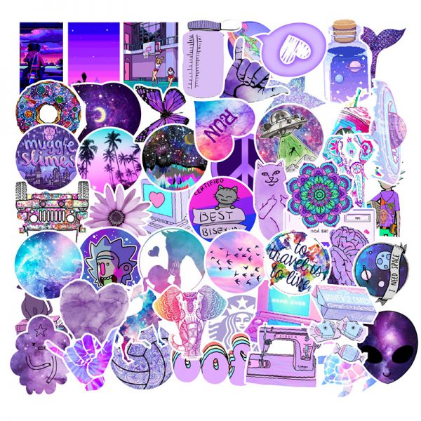 50 purple small fresh graffiti stickers steam refrigerator computer notebook water cup stickers waterproof wholesale customized