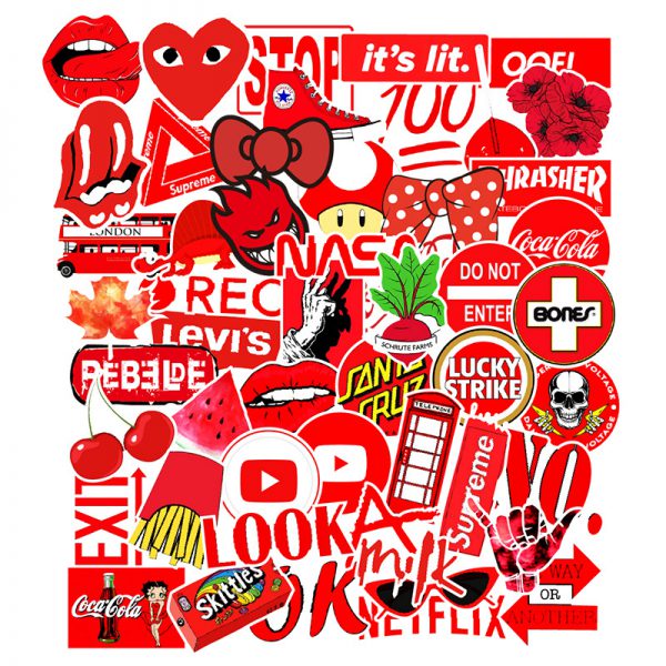 50 red graffiti stickers auto skateboard refrigerator computer stickers waterproof wholesale order