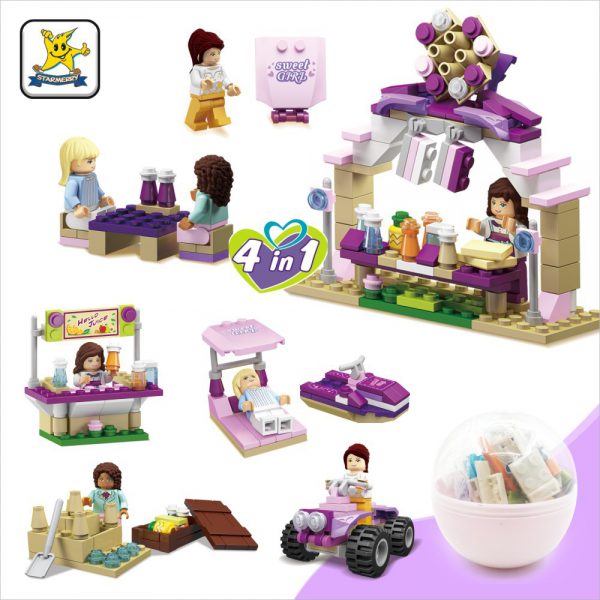 Compatible with LEGO girls’ series, beach children’s puzzle assembled building blocks, twisted egg shell small particle building block toys