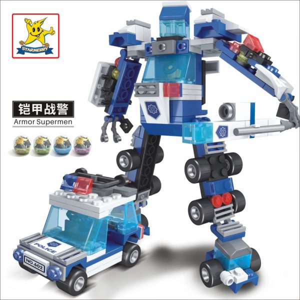 Lego Robot compatible six in two police building block twisted egg (eggshell) complimentary car toy xingle