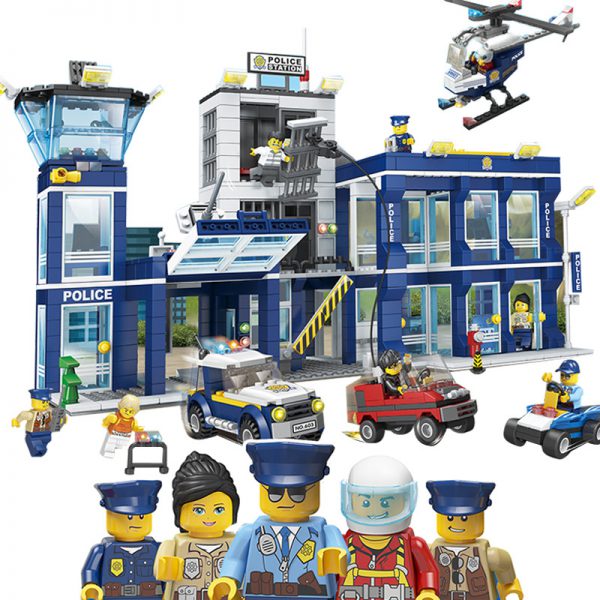 Police series: police headquarters building block car aircraft children’s puzzle assembly compatible with LEGO toy Star Music