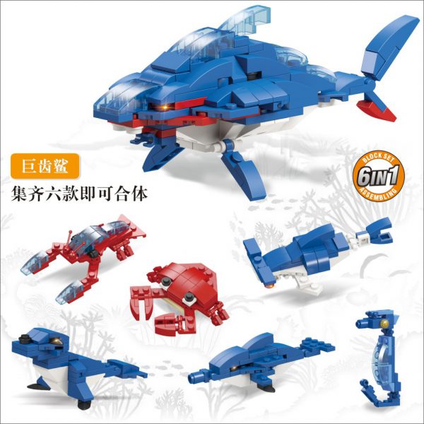 Lego blocks, multi style animals, marine creatures, sharks, Jurassic dinosaurs, early childhood education, puzzle, man