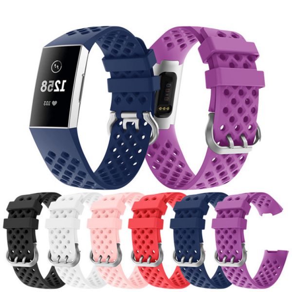 Fitbit charge3 round hole silicone watch band 22mm monochrome sports waterproof replacement band available in stock