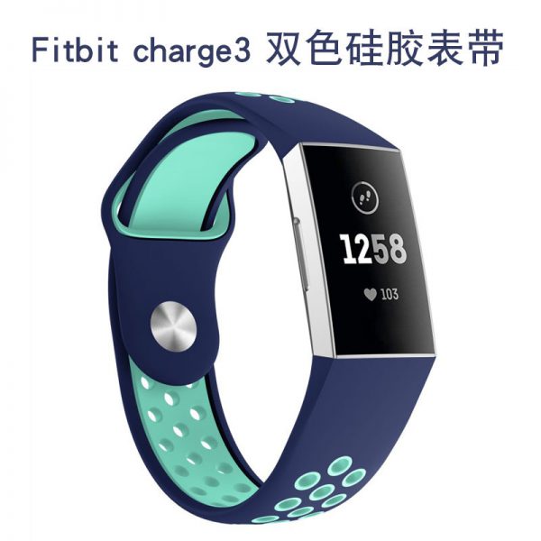 Fitbit charge3/4 dual color silicone strap 22mm breathable round hole original reverse buckle replacement strap