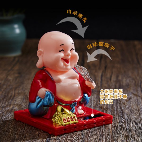 Automobile decoration creative decoration Chinese Maitreya fan household decoration solar decoration doll