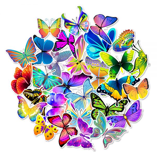 50 pieces of colorful butterfly stickers luggage compartment skateboard computer notebook stickers waterproof wholesale customization