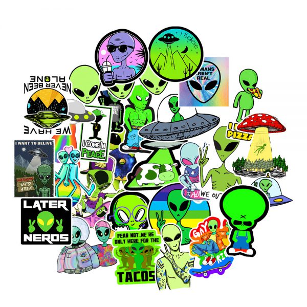 50 alien cartoon stickers computer notebook water cup stickers waterproof wholesale customized