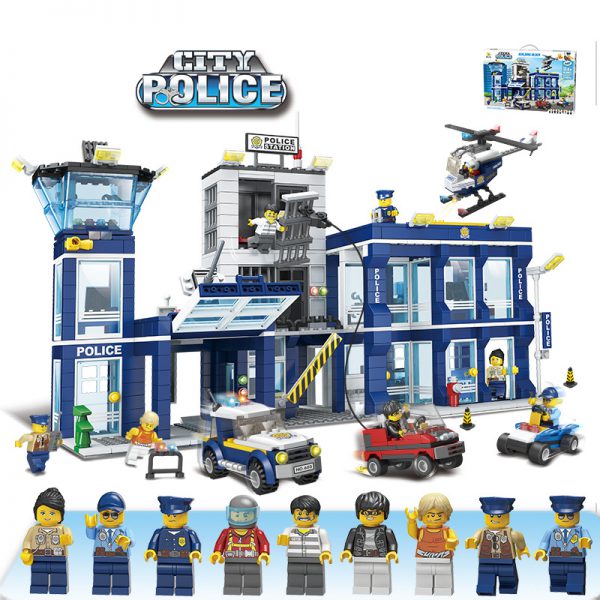 A LEGO City Series compatible LEGO City police station building block car aircraft early childhood education puzzle boy