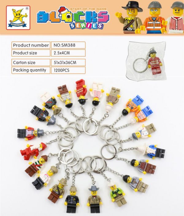 Cross border hot selling manufacturers direct selling compatible Lego building block Figurine key chain 20 style children’s creative pendant gifts