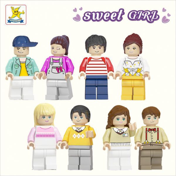 Cross border compatible Lego building block couple Girl Figurine with base creative DIY puzzle toy gift