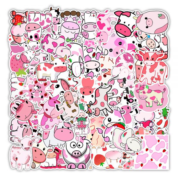 50 strawberry cow graffiti stickers automobile skateboard refrigerator computer decoration stickers wholesale customized