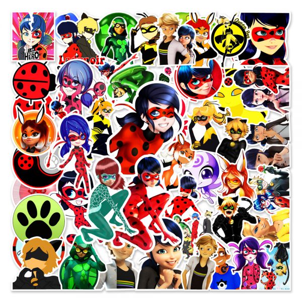 50 cartoon cute Ladybug girl notebook skateboard suitcase water cup graffiti decoration sticker wholesale