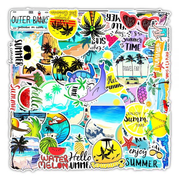 50 pieces of coconut beach graffiti stickers in summer notebook mobile phone water cup decoration stickers wholesale customized