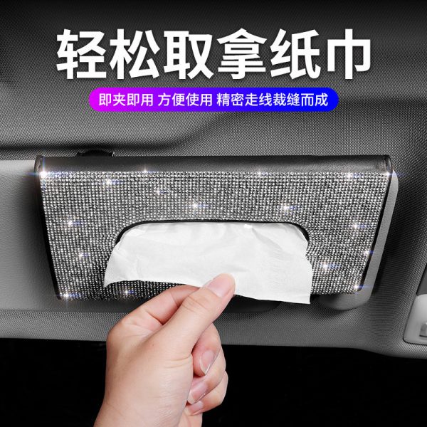 Car tissue box hanging type car mounted suction box star inlaid diamond in car creative Rhinestone napkin box on car tissue bag