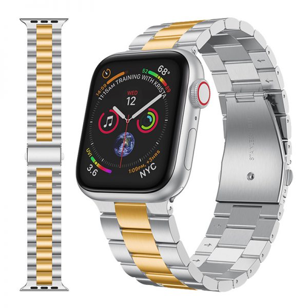 Suitable for Apple watch 6th generation three bead metal strap Apple watch slingshot buckle integrated strap 38/42mm