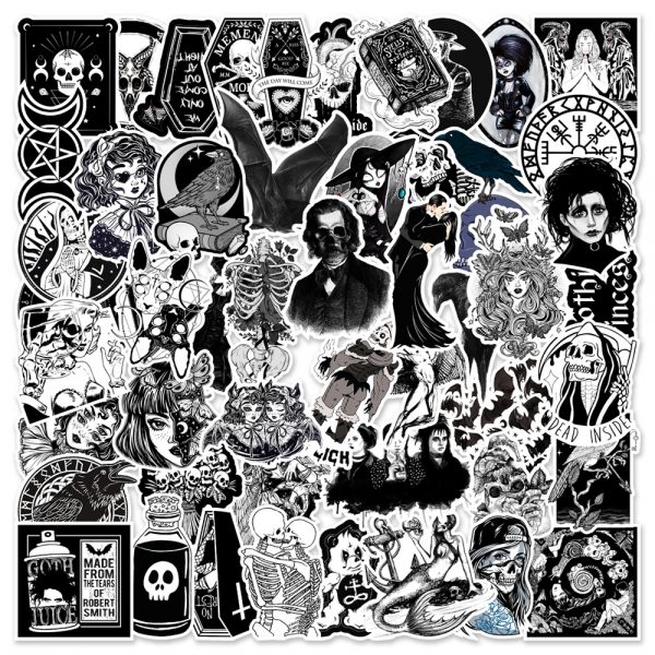 50 black and white Gothic style notebook car skateboard luggage compartment graffiti decoration sticker wholesale