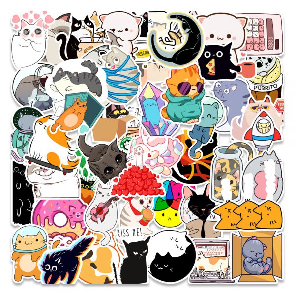 50 cute cartoon kitten 3 notebook luggage car water cup graffiti decoration sticker wholesale