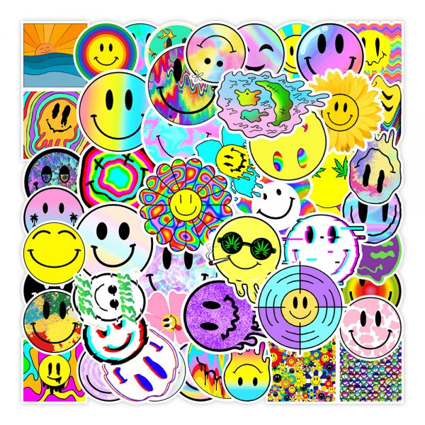 50 cute cartoon smiling face notebook skateboard water cup suitcase graffiti decoration sticker wholesale