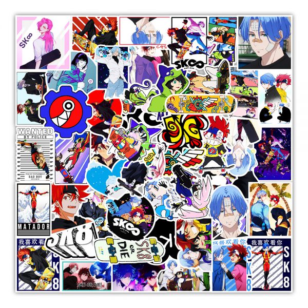 50 animation sk8 graffiti stickers skateboard car helmet decoration stickers wholesale customization