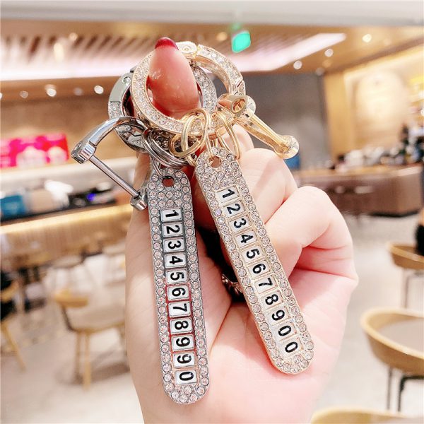 Car diamond encrusted key chain car key pendant with anti loss telephone number plate men and women exquisite Key Chain Pendant