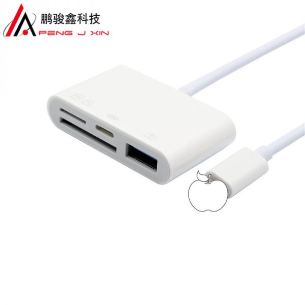 Applicable to apple four in one card reader iPhone connected to USB flash disk TF SD card powered Apple OTG adapter