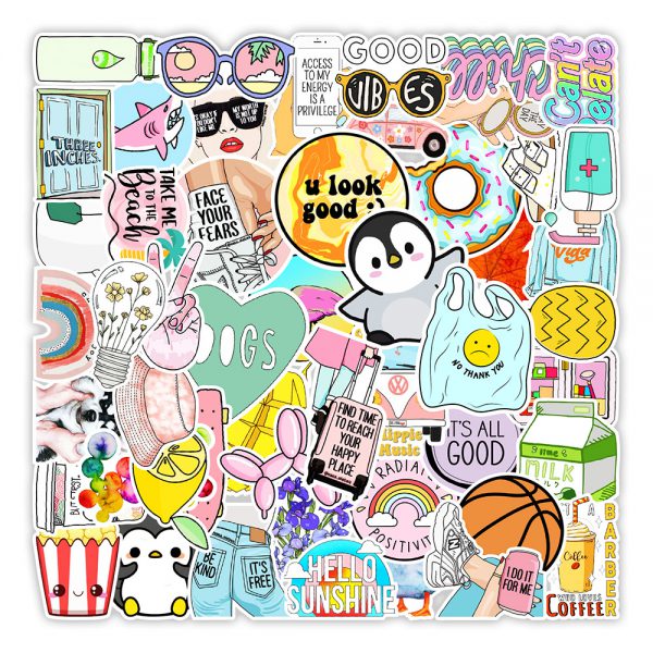 50 ins small fresh graffiti stickers tablet computer mobile phone kettle skateboard decoration stickers wholesale