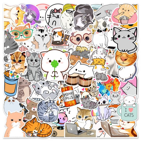 50 animal cartoon kitten 4 notebook suitcase skateboard water cup graffiti decoration sticker wholesale