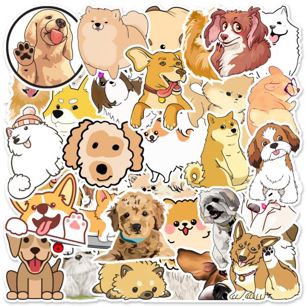 50 cartoon cute dog notebook skateboard suitcase water cup car graffiti decoration sticker wholesale