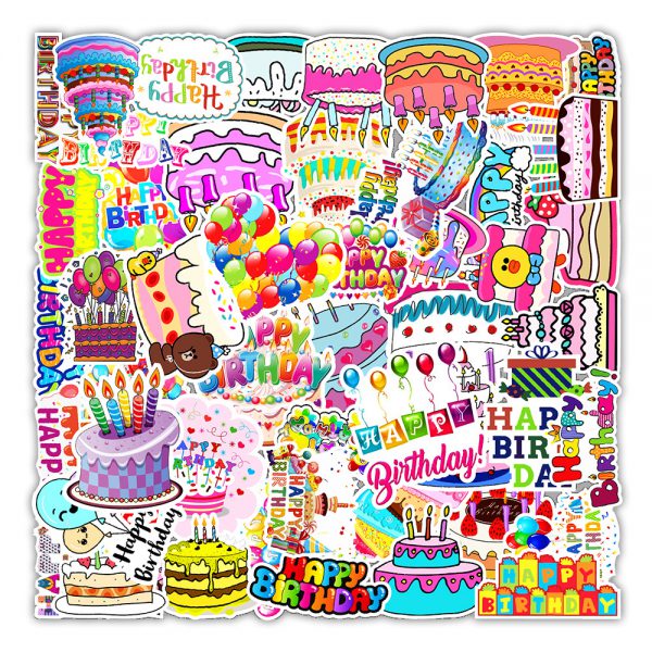 50 happy birthday graffiti stickers luggage compartment kettle refrigerator decoration stickers wholesale customized