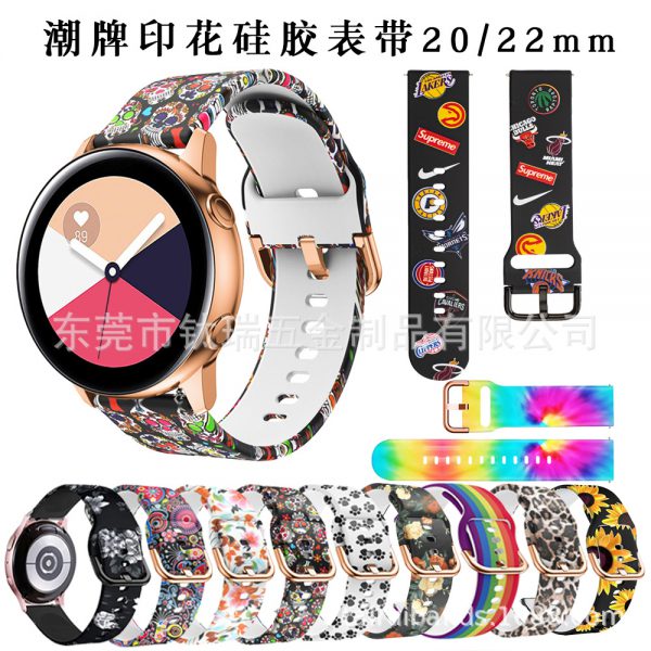 Applicable to Samsung active2 printed silicone strap Huawei watch gt2pro trendy strap 20mm22mm