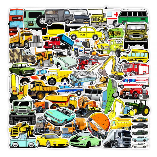 50 cartoon special vehicles collection notebook luggage compartment skateboard graffiti decoration sticker wholesale