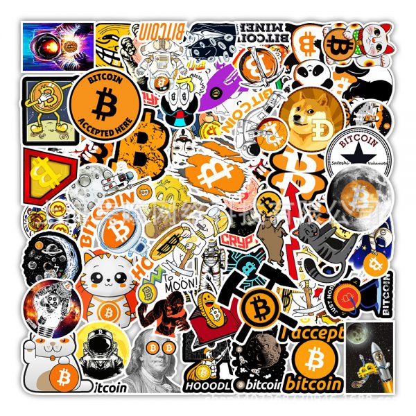 50 pieces of bitcoin graffiti stickers luggage compartment kettle wall decoration stickers wholesale customized