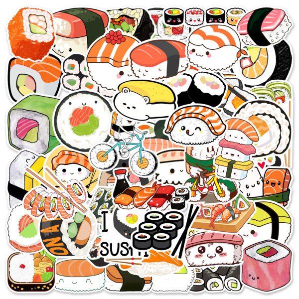 50 cartoon cute sushi notebook skateboard suitcase water cup graffiti decoration sticker wholesale