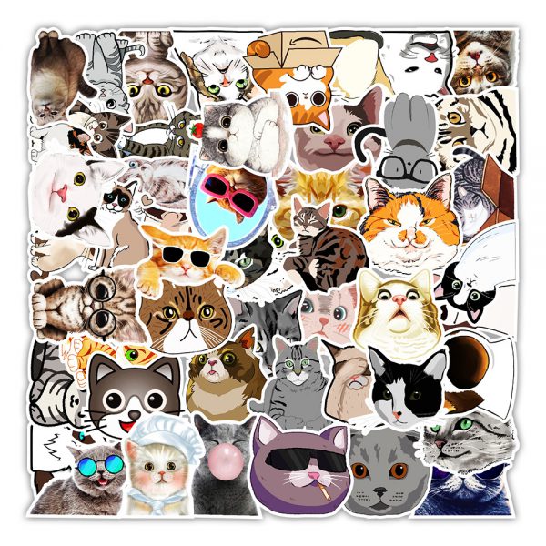 50 cute kitten expression graffiti stickers computer mobile phone kettle decoration stickers wholesale customized