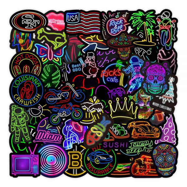 50 tide neon lights 3 notebook skateboard car trunk graffiti decorative stickers wholesale